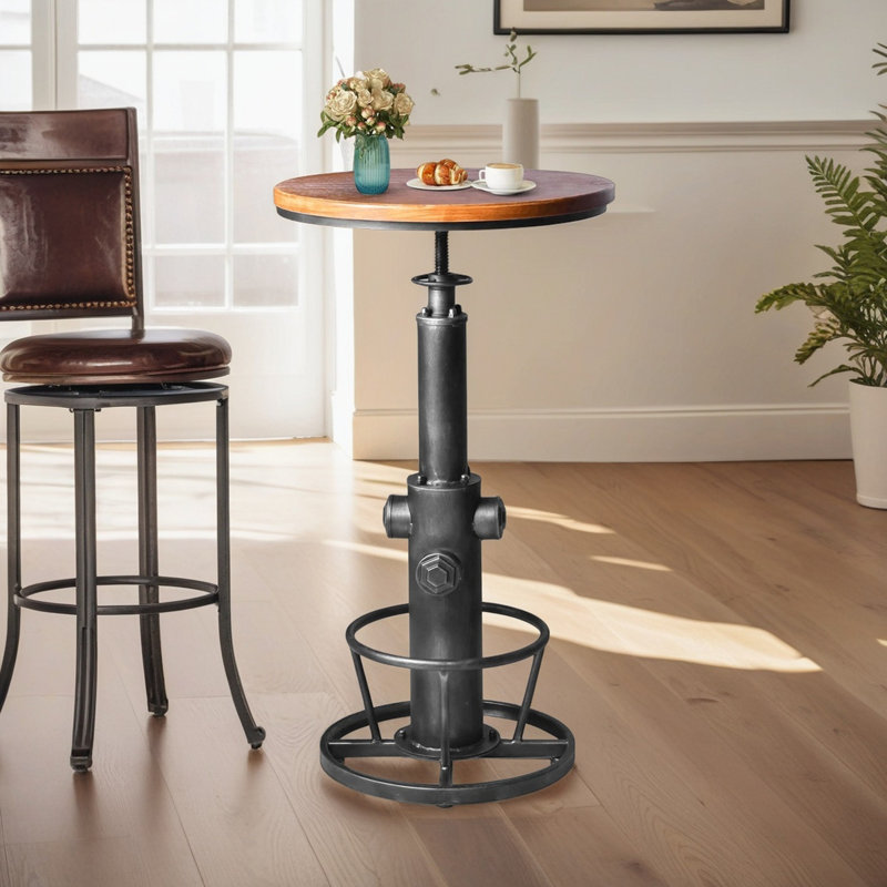 Dining Table Pine Round Solid Wood Top Metal Base Dining Table, Silver