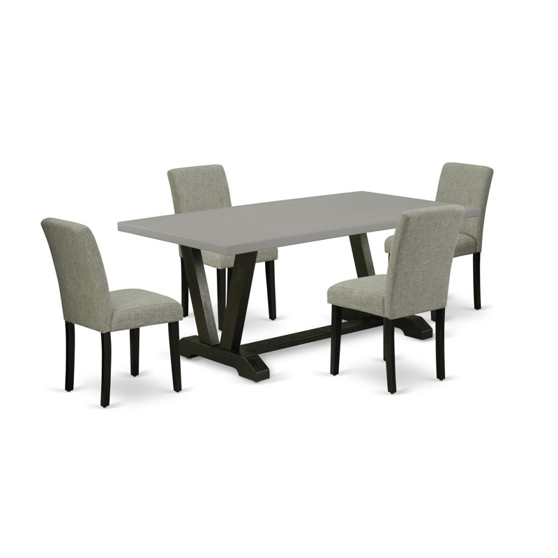 Ensemble de table de salle à manger 5 pièces - 4 chaises Shitake Parson à dossier haut et table de salle à manger moderne en ciment - Finition noire brossée