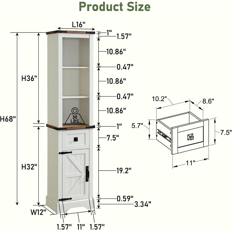 Taeron Oak Freestanding Linen Cabinet, White
