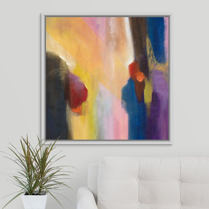« sunlit canyon », peinture sur toile, Cadre flottant blanc, H 31,7 po x l 31,7 po x P 1,75 po