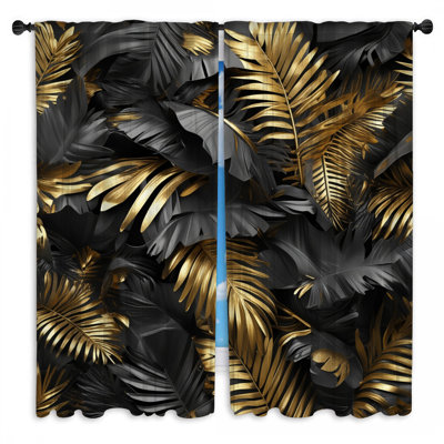Rideaux obscurcissant et feuillage doré doré à motif de feuilles tropicales - 2 panneaux