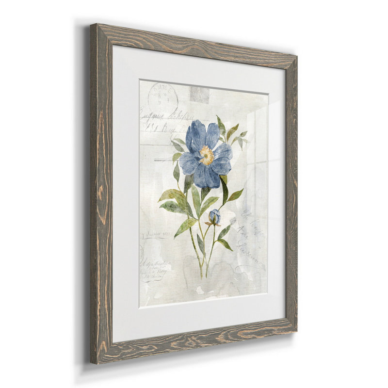 Pivoine bleue - Reproduction d'art sur papier encadrée, H 20 po x l 17 po x P 1,5 po, Gris