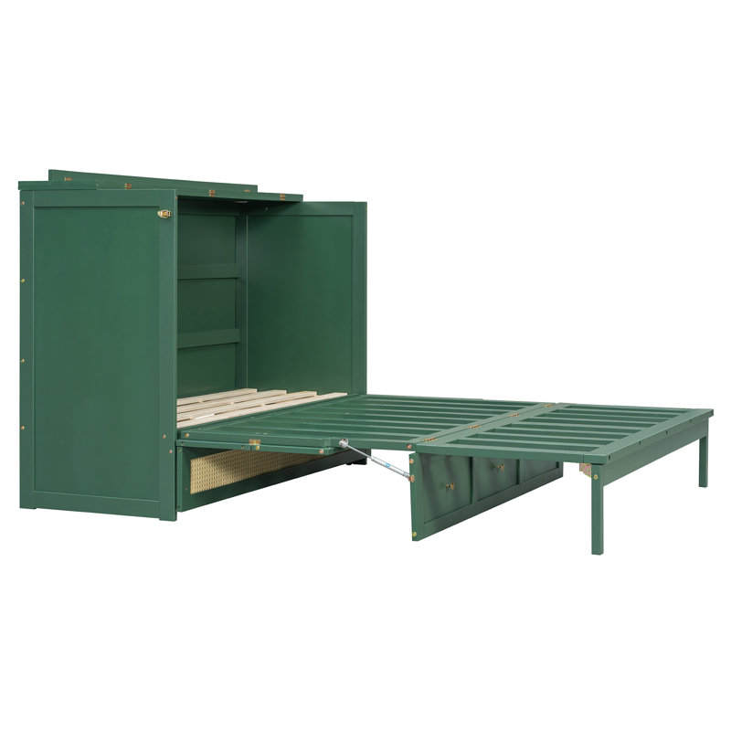 Queen Murphy Bed with Large Drawers,Green