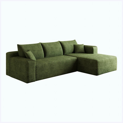 Canapé modulaire en L 95 po Cloud, siège profond rembourré en velours côtelé minimaliste moderne pour le salon, assemblage facile, vert (tissu en velours côtelé moelleux)