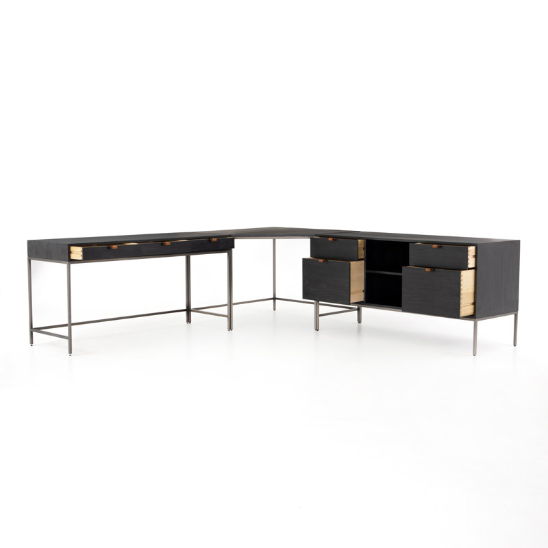 Trey Solid Wood Writing Desk, Black Wash Poplar