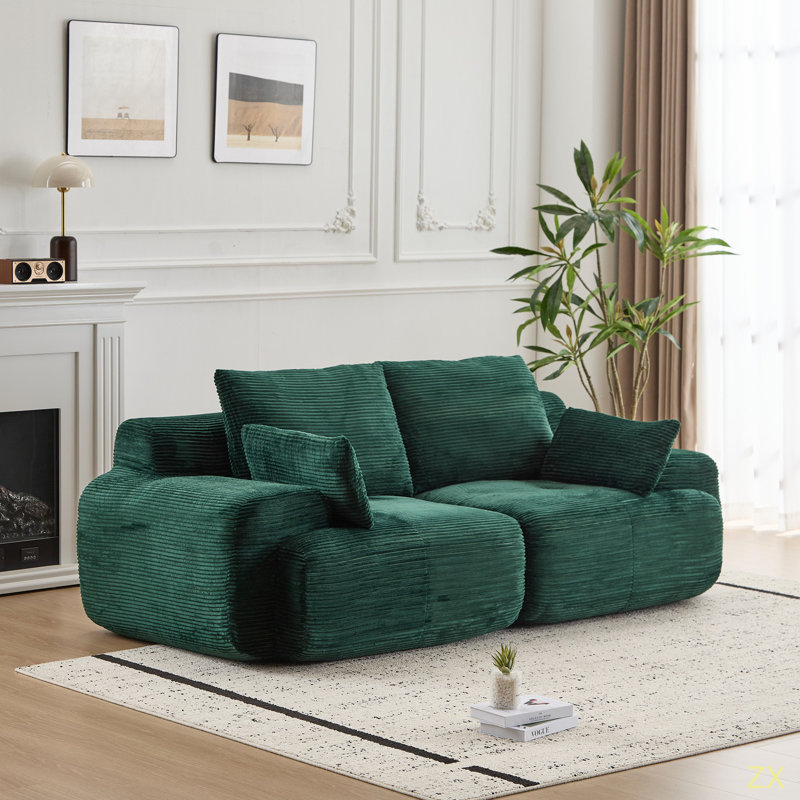 Modern Memory Foam Compressed Sofa,2 Seater Large Sectional Couches For Living Room,Pet-Friendly Cloud Modular Sectional Sofa,Corduroy Fabric,Extra Deep Loveseat,No Assembly Required
