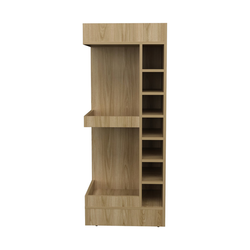 3 Corner Bar Cabinet, 46" Tall Oak - 14 Wine Bottle & Practical Storage Cabinet Liquor Fashionable Option, Oak