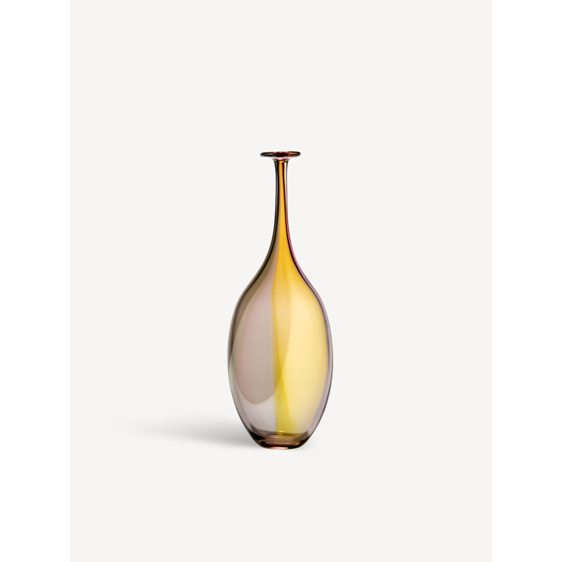 Fidji Handmade Glass Table Vase, 14.375" H x 4.375" W x 4.375" D, Pink/Yellow