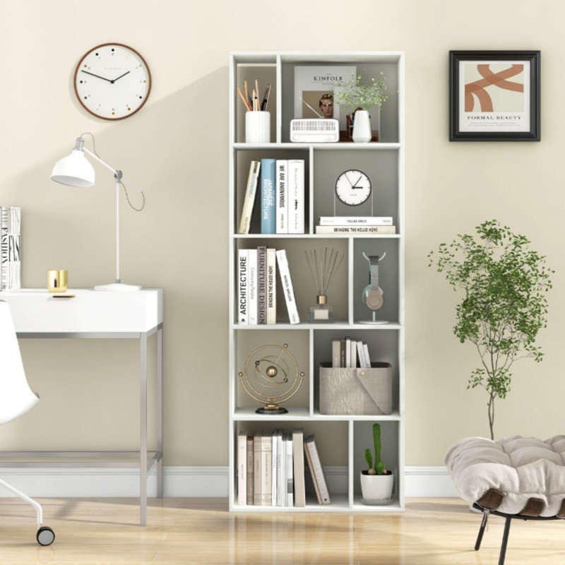 63 Inch 5-Tier Geometric 10-Cube Bookshelf Tall Bookcase