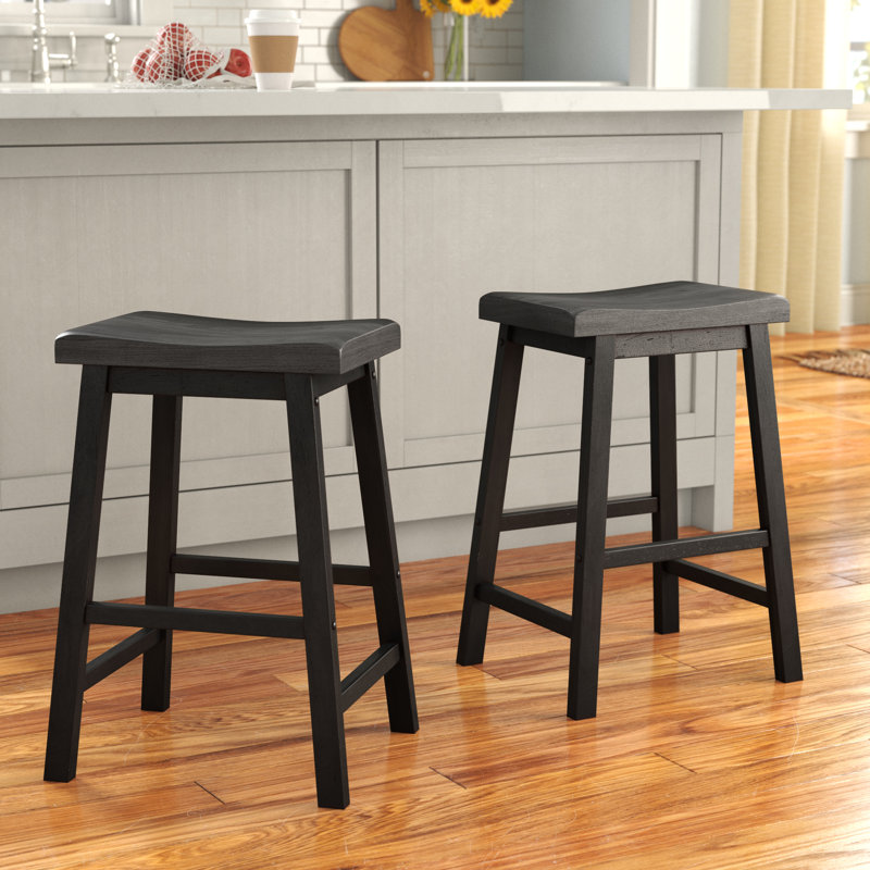 Tabouret en bois massif Whitworth, Noir, Tabouret de bar (siège d'une hauteur de 29 po)