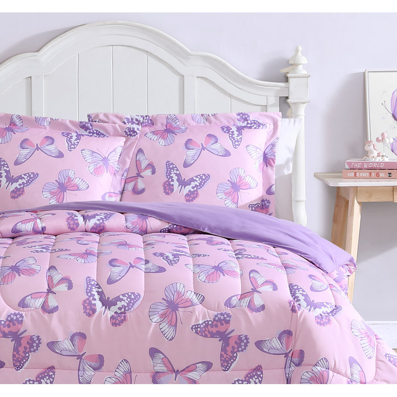 Pink and Purple Butterfly Twin Microfiber Comforter Set