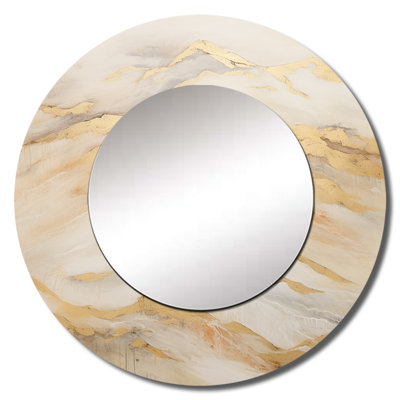 Roneika Alpine Mountain Harmony III - Mountains Large Wall Mirror, Beige Round Decorative Mirror, Printed Metal Art