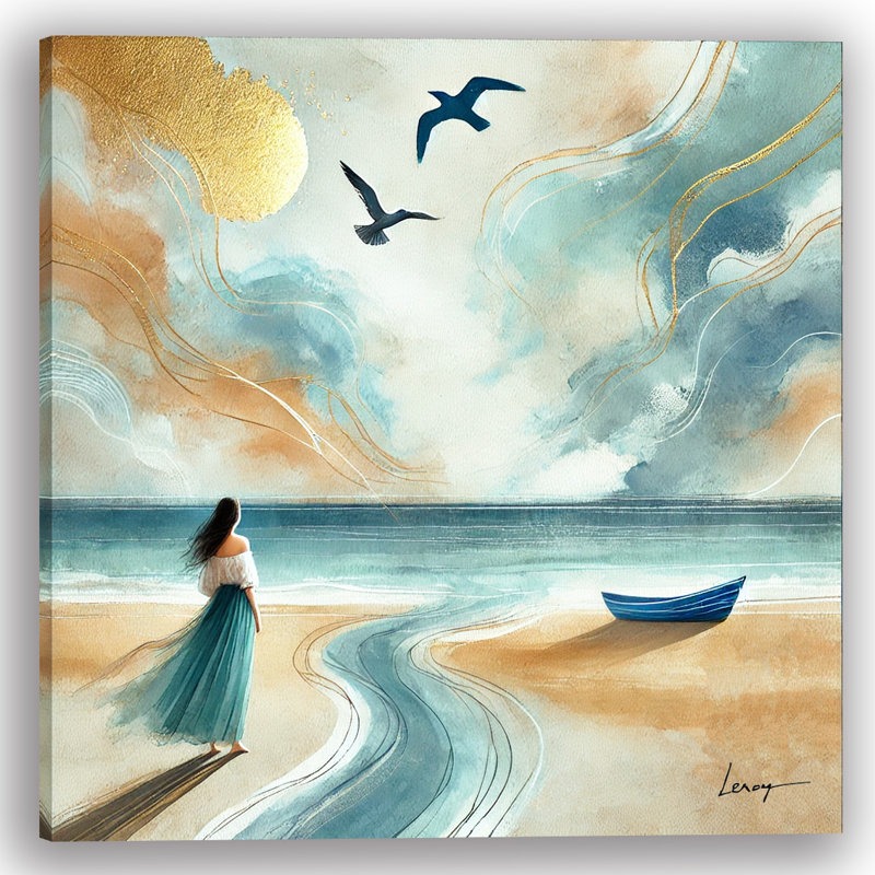 «Golden Sunset Serenity», art mural sur toile tendue, H 20 po x l 20 po