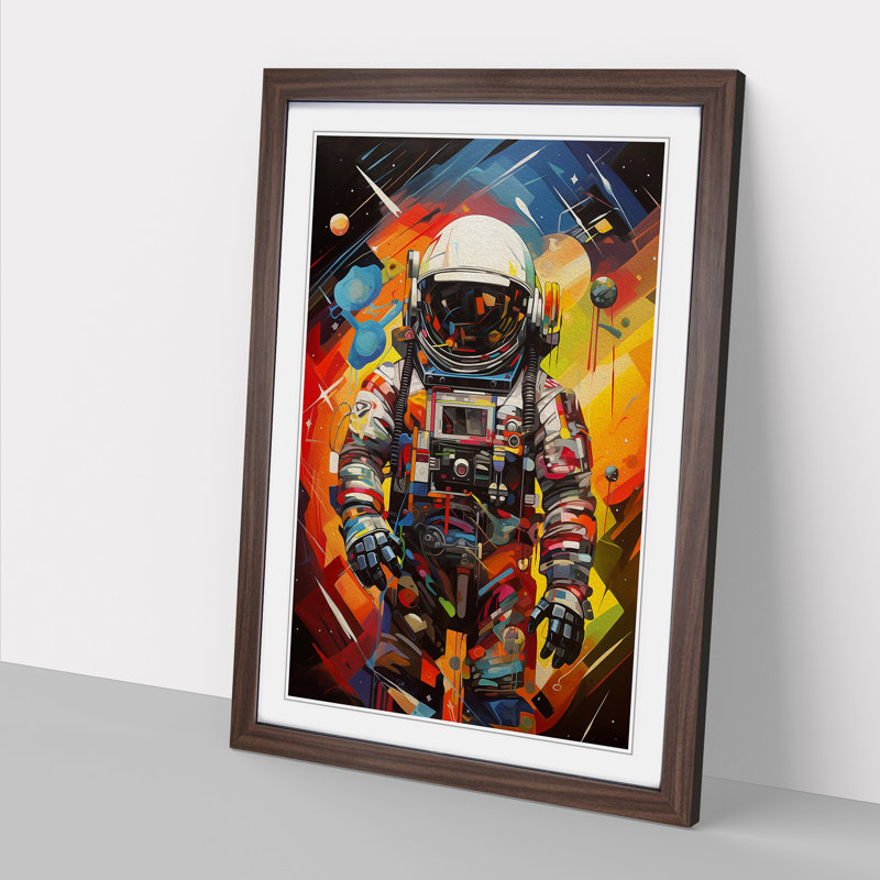 Astronaut Cubism Art - Framed Print, 64cm H x 46cm W, Walnut Framed
