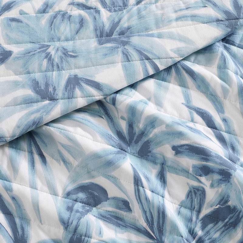 Tommy Bahama Aubrey Cotton Reversible Quilt Set, Blue Floral, Queen Quilt + 2 Standard Pillow Shams
