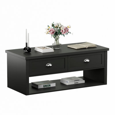 Farmhouse Coffee Table With 2 Drawers For Living Room,Black