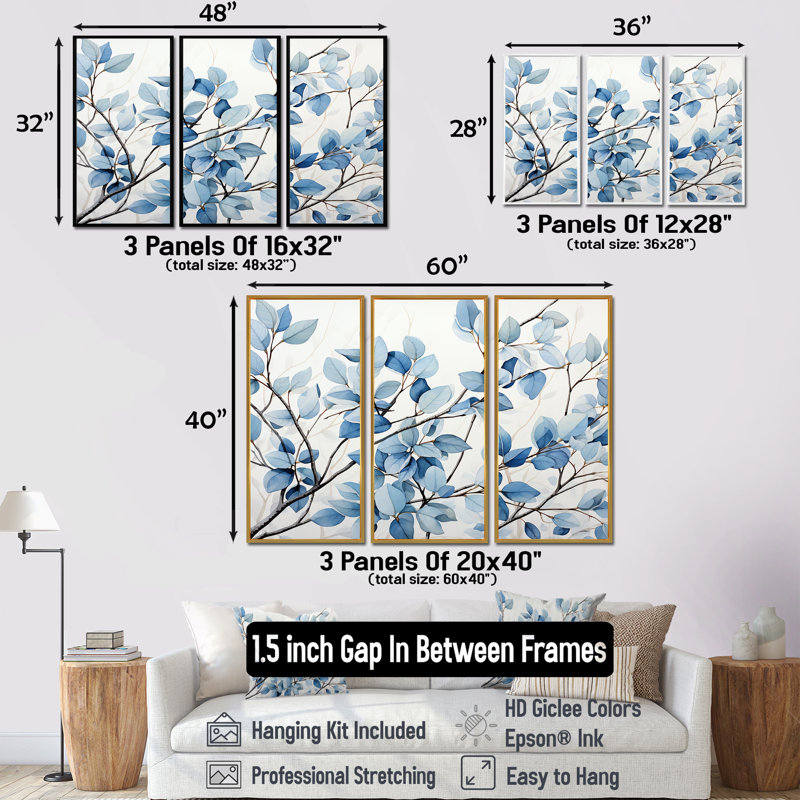 Orrington - feuilles, ensemble d'art sur toile, H 28 po x l 36 po x P 1 po, Cadre flottant brun