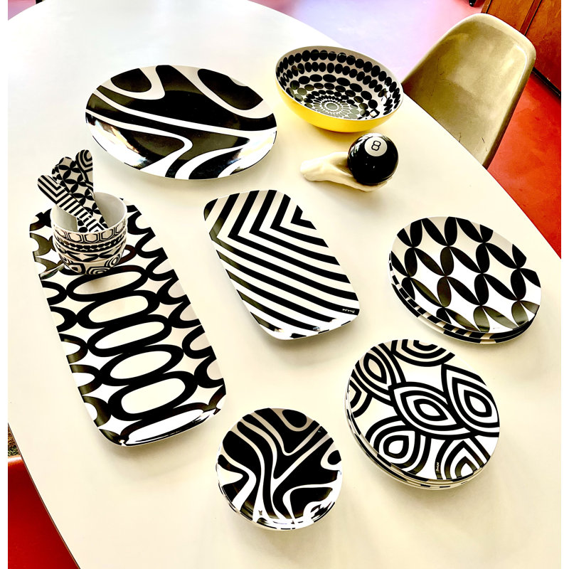 Black and White Geometric Melamine Appetizer Plates, Set of 6