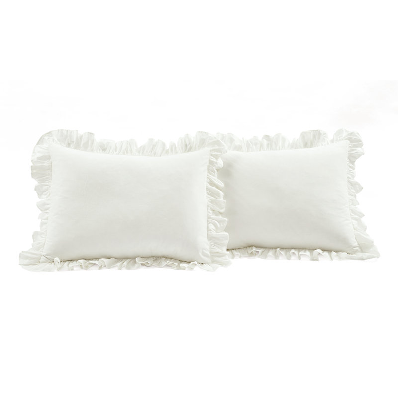 Off-White Ruffled Cotton Full/Queen Duvet Cover Set