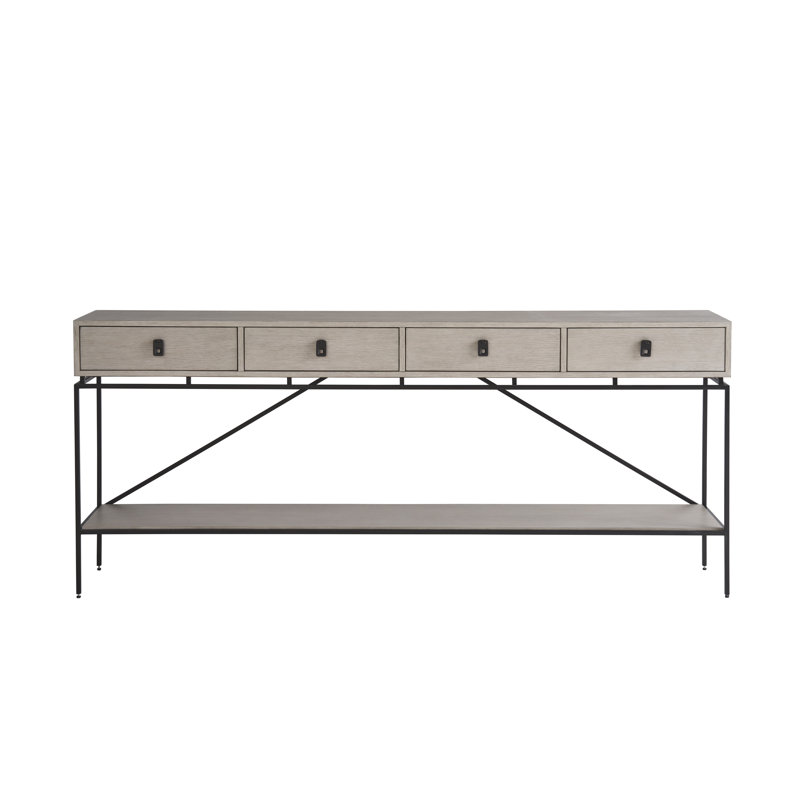 Gray Oak and Black Metal 80'' Console Table with Storage