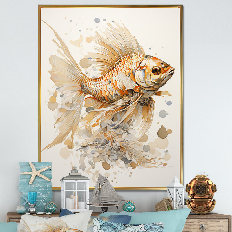 Golden Fish Elegance, reproduction sur toile encadrée, Cadre flottant doré, H 32 po x l 24 po x P 1 po