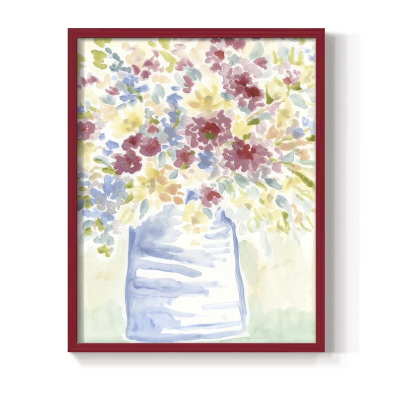 Country Meadow Bouquet II Framed Print - Solid Wood, H 15 po x l 12 po, Rouge