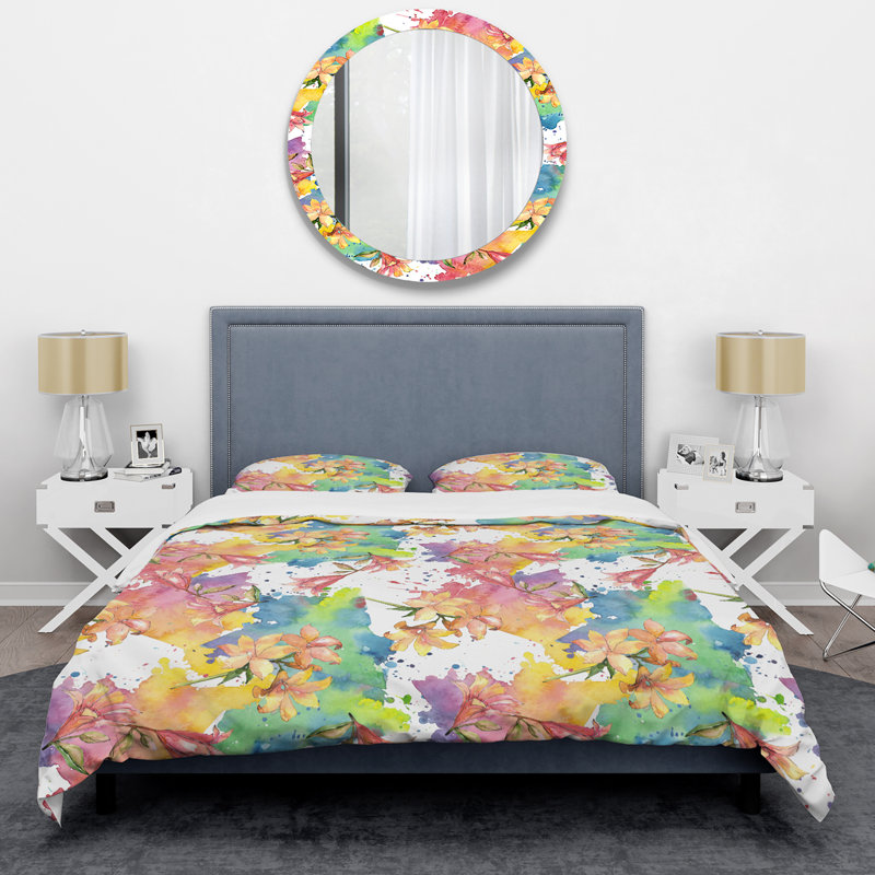 Multicolore fleur botanique - ensemble de housse de couette floral - microfibre de polyester