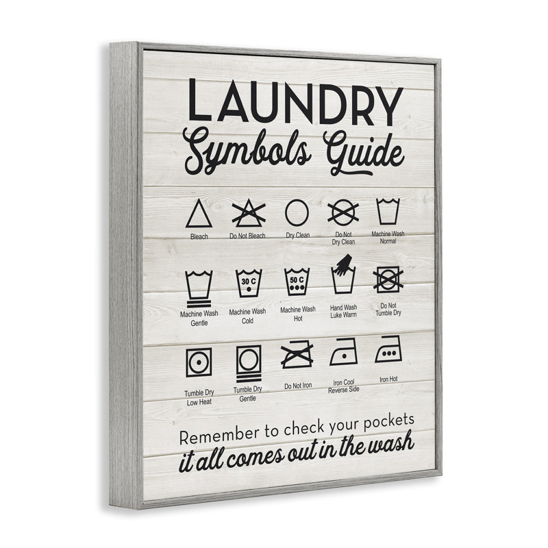 Laundry Symbols Guide Gray Framed Canvas Print
