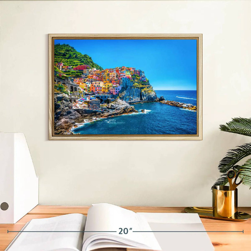 Cinque Terre, bord de mer, Cadre flottant en bois naturel, 13 po x 9 po