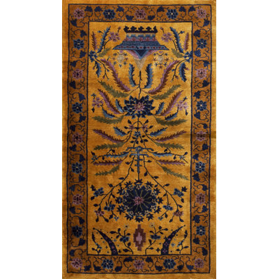 Rectangle Wool 1920s Antique Yellow / Gold Chinese Art Deco Rug