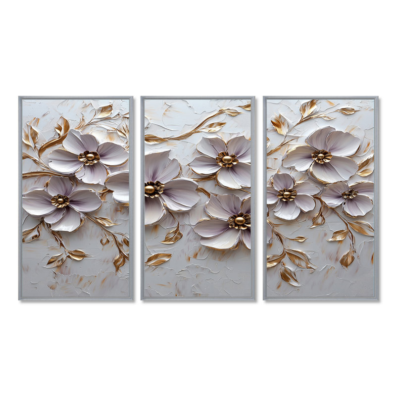 «Mauve», ensemble d'art mural Petunias Melody II, Toile argentée avec cadre flottant, H 32 po x l 48 po x P 1 po