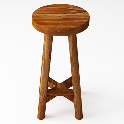 24" Tall Solid Teak Wood Barstool by Millwood Pines