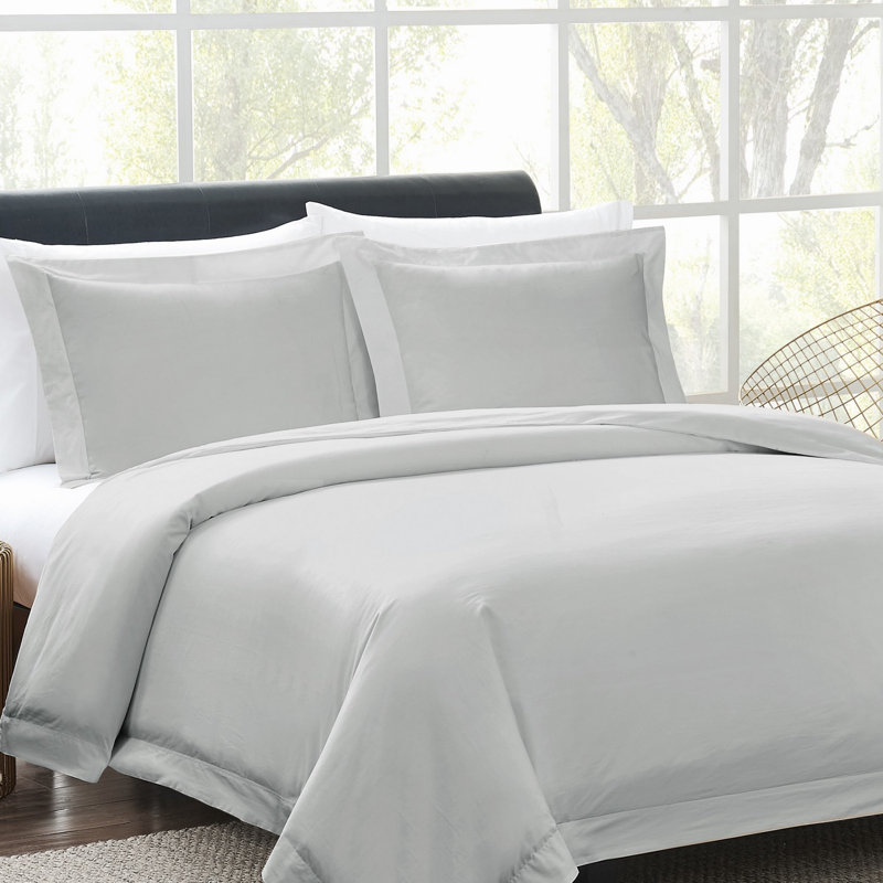 Vince Camuto 400TC Percale 3 Piece Duvet Set, Light Gray, Queen Duvet Cover + 2 Shams