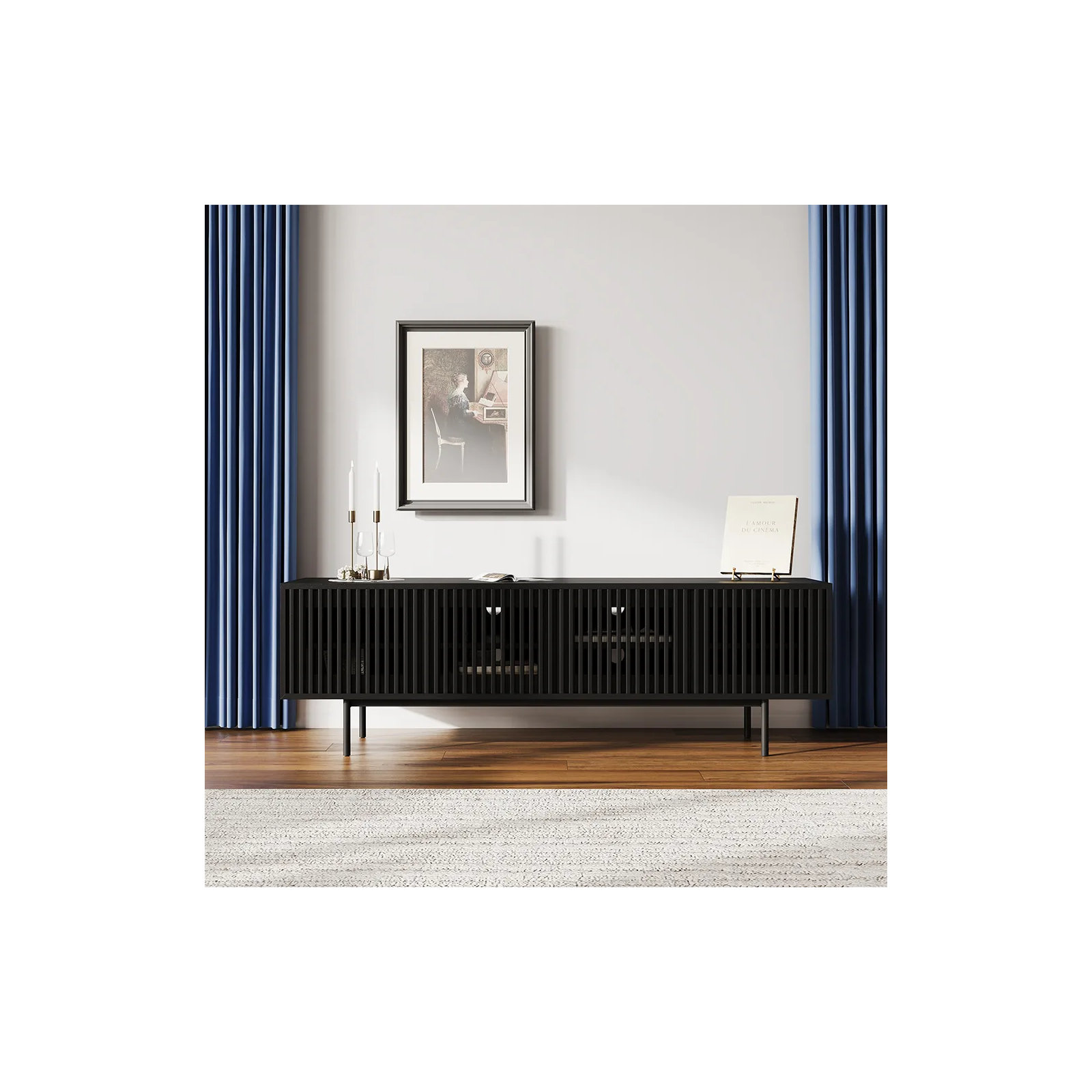 Daila Media Console, 21.26" H x 71" W x 18.89" D, Black