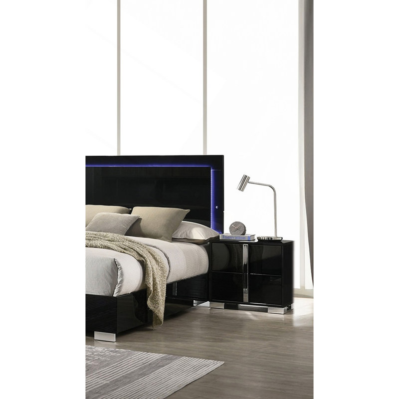 Table de chevet contemporaine classique 1pc, Black/Chrome