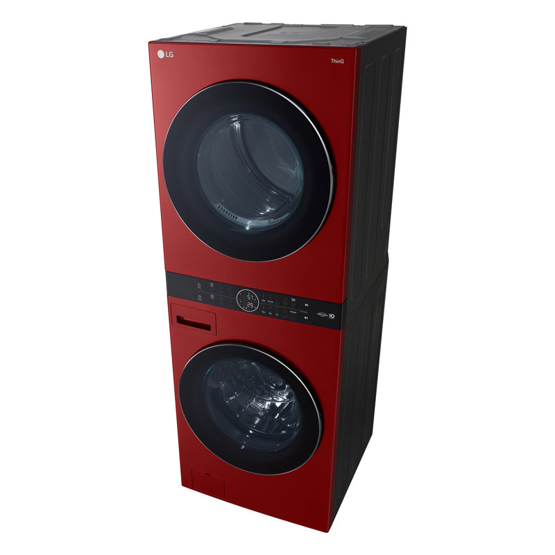LG Single Unit Front Load WashTower with Center Control Washer and 7.4 cu. ft. Dryer, Electric, Candy Apple Red
