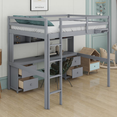Loft Bed With Desk, Cabinets, Drawers And Bedside Tray, Charging Station
