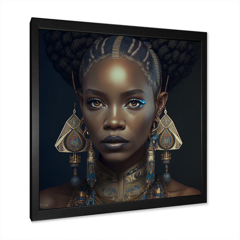 Clarisa Tribal African Woman IV - Art africain de grande femme, Impression noire sur toile encadrée
