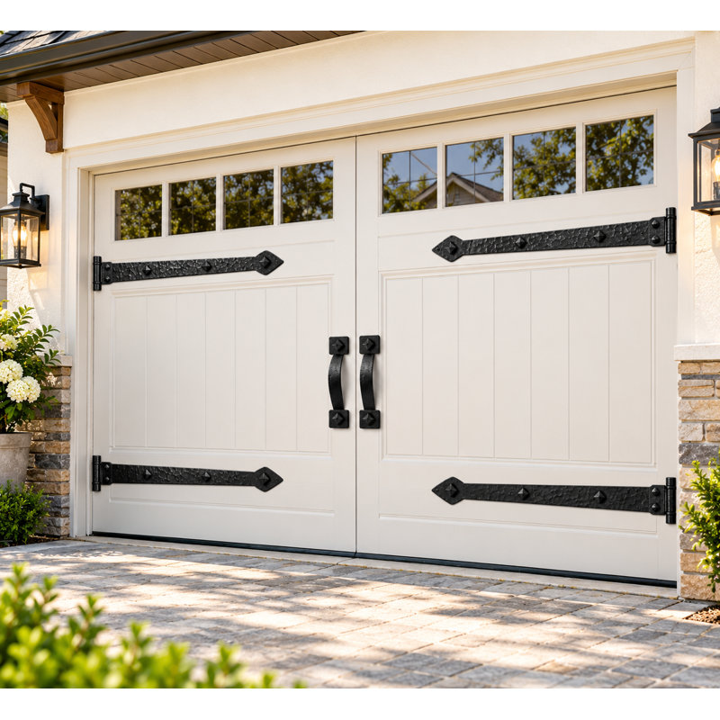 Hinges and Handles Garage Door Decor Hardware Kit, Black(4 Hinges+2 Handles)