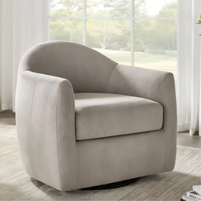 33.86" Teddy Fleece Upholstered Swivel Barrel Chair With Removable Cushion