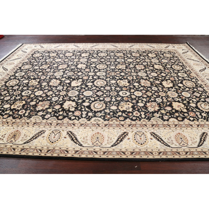 Tapis noir noué à la main de conception unique 9 pi 1 po x 12 pi 4 po Lumnie