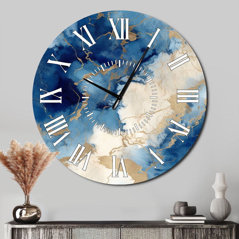 Horloge murale bleue et dorée, Surdimensionné