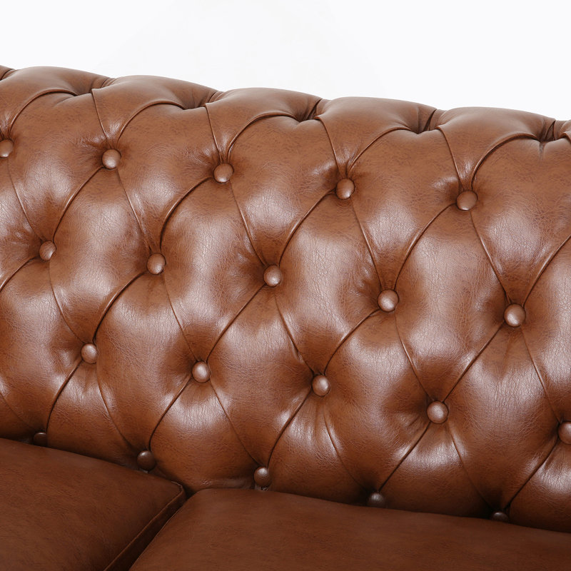 Causeuse à bras roulés Pasillas, H 27,75 po x l 61,75 po x P 33,75, Similicuir brun cognac