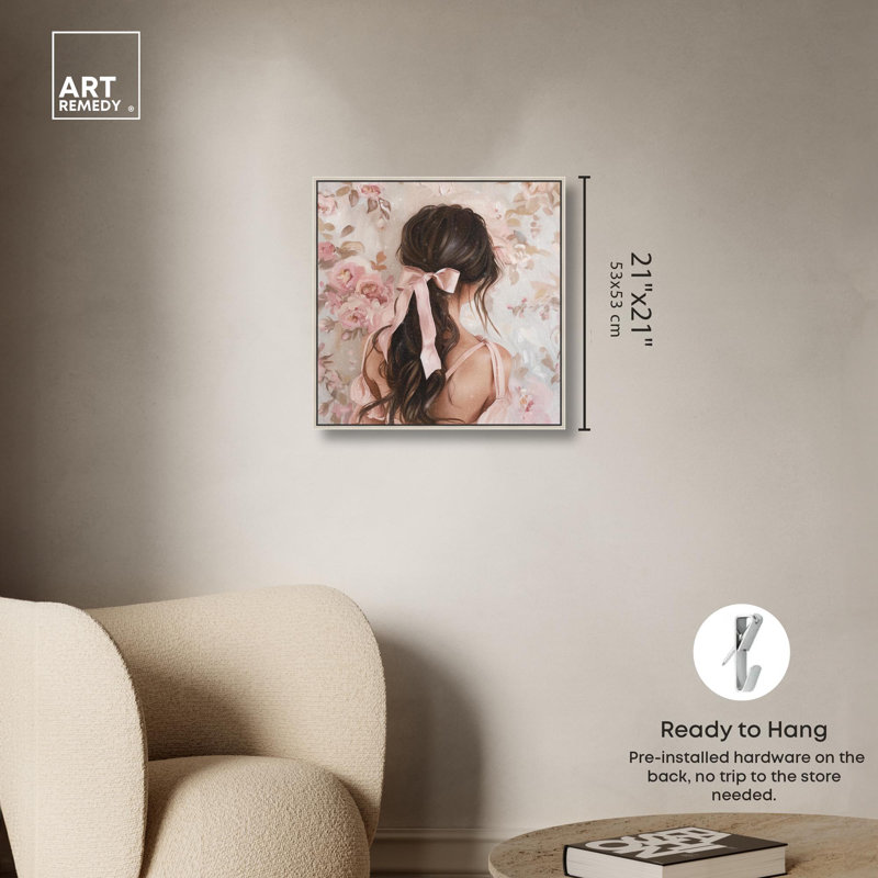 «Her Pastel Ribbon Canvas» par Art Remedy, Encadrement argenté, H 21 po x l 21 po x P 2 po
