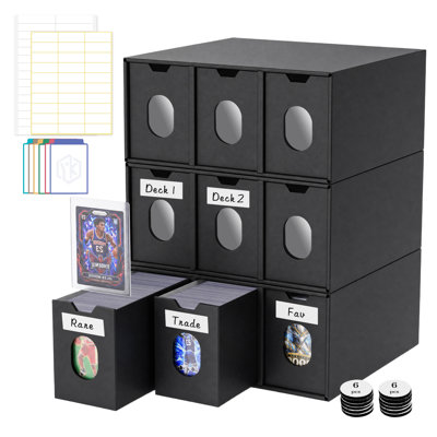 Topload Storage Drawer Organizer, Stackable Cardboard Trading Card Storage Box with Clear Viewing Window, Labels & Sorting Cards for Sports Cards, Baseball Cards and TCG Collections