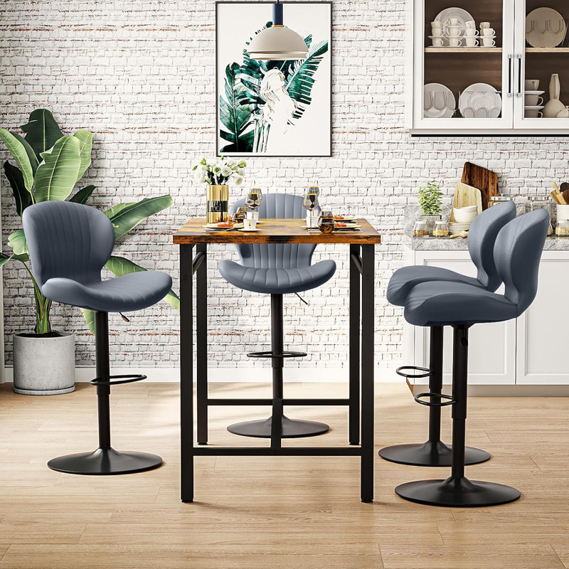 Modern Adjustable Bar Stools Set of 4, Faux Leather Upholstered Swivel Counter Stools, Counter Height Bar Stools with Large Base, Easy 5 Minute Assembly for Kitchen Island