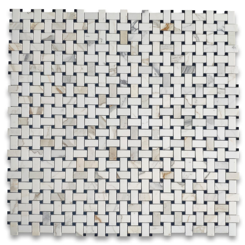Calacatta 12" x 12" Marble Mosaic Tile, White/Gray