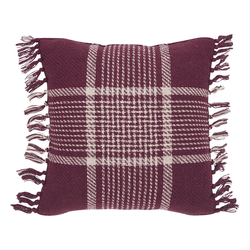 Tassels Reversible Throw Pillow, Burgundy
