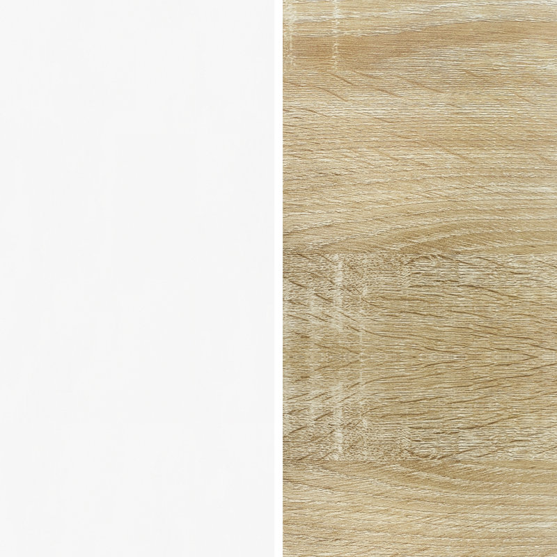 Auniya 60'' Desk, White Oak Top, White Body, Black Metal/Hardware