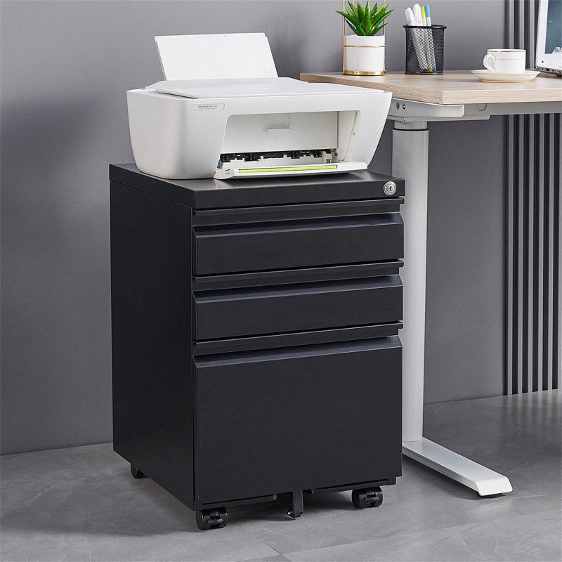 [Installation Required] 3-Drawer Mobile Filing Cabinet With Lock, Office Storage Filing Cabinet Of Legal/Letter Size, Metal Filing Cabinet To Be Installation Required (Black)